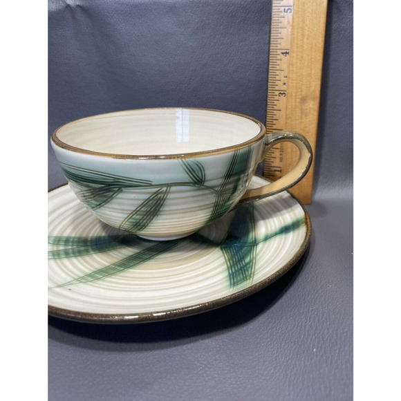 Showa Stone Ware Bamboo Pattern Tea Coffee Cups (2) W/ Saucers (2) Hand Crafted - Picture 12 of 14